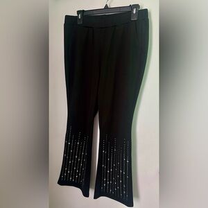 Rhinestone Elastic Waist Bootcut Pants